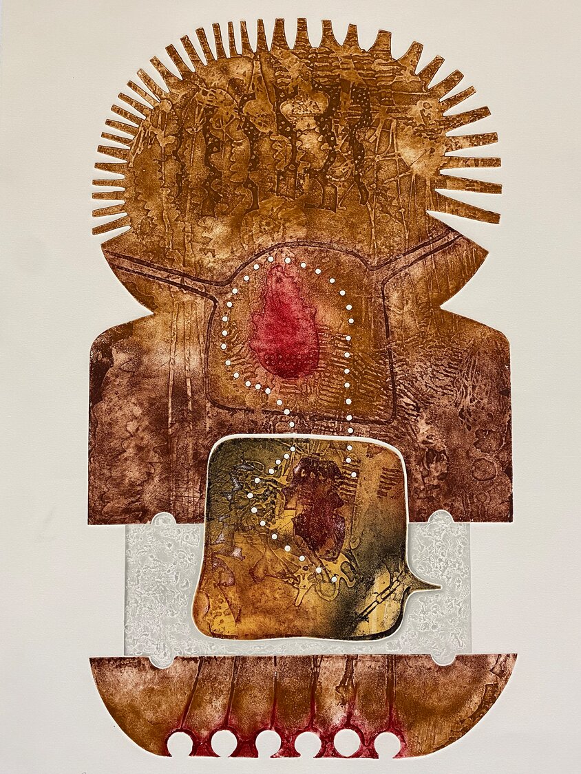 "Aztec 1976," intaglio and relief etching by Bruce R. Bleach